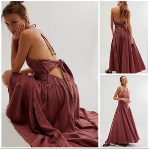 Free People Mind Over Matter Boho Maxi Western Dress Burnt Henna Cotton SZ XS